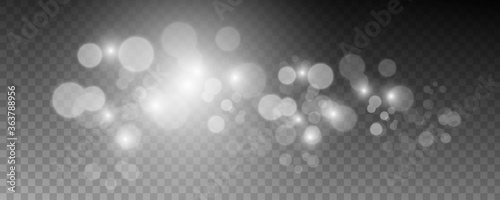 Blurred light sparkle elements. Glitters isolated on transparent background.