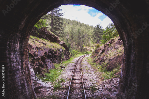 Old railway tunnel on Narrow-gauge railway, Tourist Attraction, old-fashioned travel