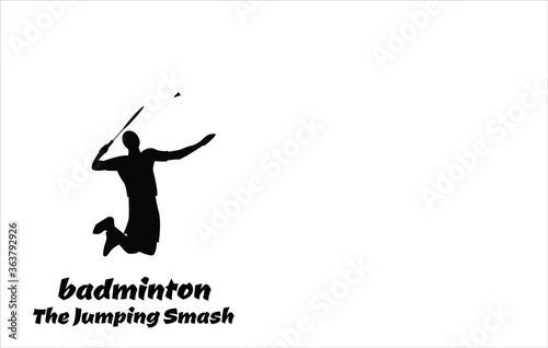 Badminton player Jumping and banging badminton.   The Jumping Smash. player 