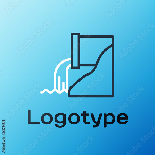 Line Wastewater icon isolated on blue background. Sewer pipe. From the pipe flowing liquid into the river. Colorful outline concept. Vector Illustration.