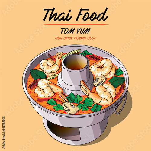 Vector illustration of a bowl of Thai Spicy Soup, Tom Yum