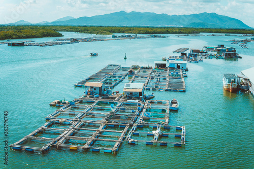 A corner of the oyster feeding farm, float fishing village in Long Son commune, Ba Ria Vung Tau province Vietnam.