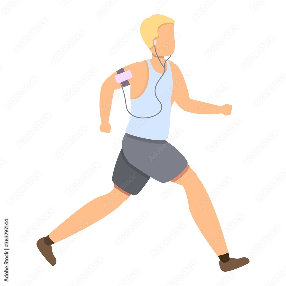 Boy running with music player icon. Cartoon of boy running with music player vector icon for web design isolated on white background Boy running with music player icon. Cartoon of boy running with music player vector icon for web design isolated on white background