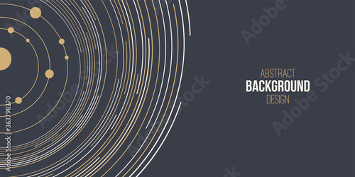 Abstract background, poster, banner. Composition of smooth rounded lines and dots. Abstract solar system. Trendy design. Vector color illustration in flat style.
