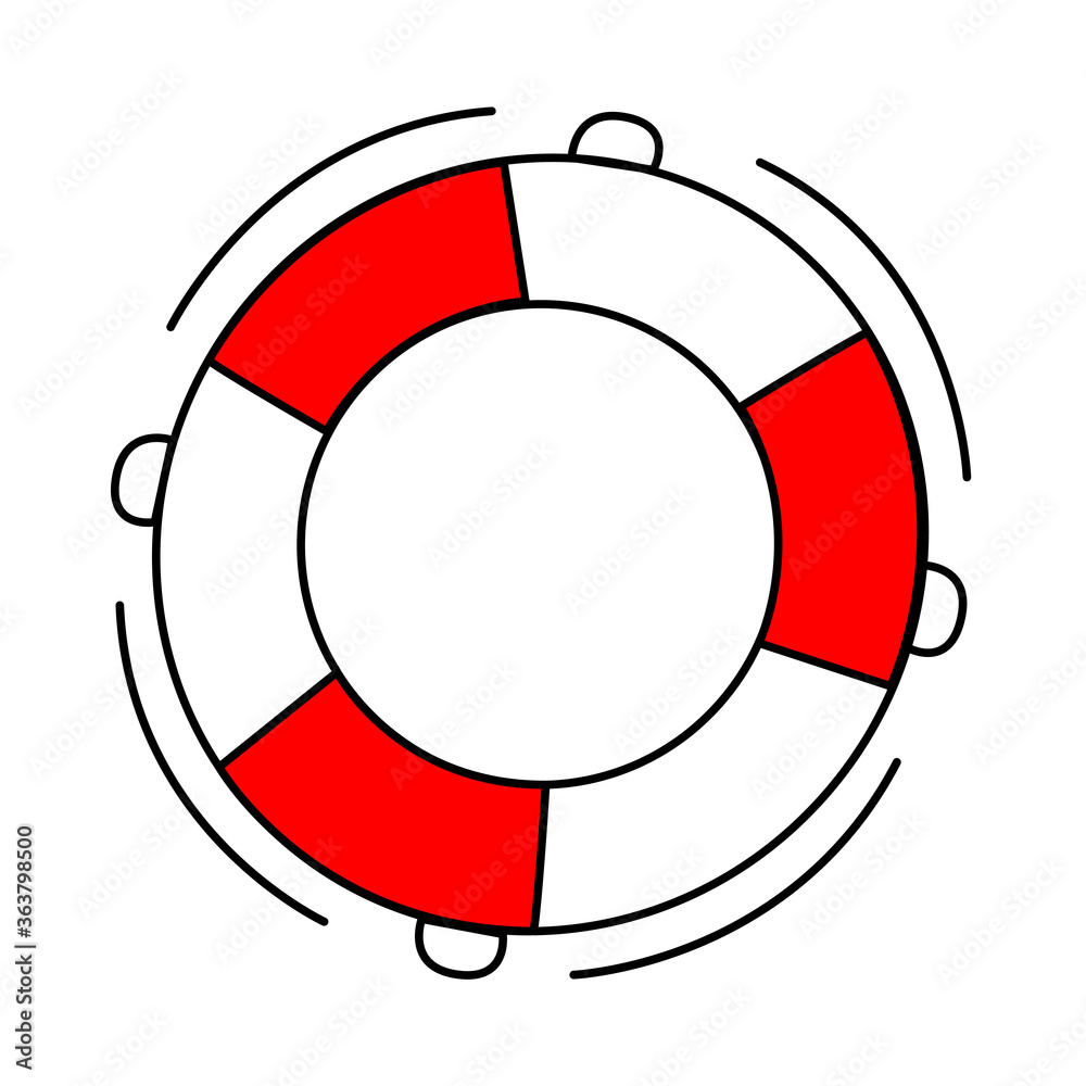 The marine lifebuoy icon is red and white. Vector illustration of an inflatable life raft. Isolated on white. The marine lifebuoy icon is red and white. Vector illustration of an inflatable life raft. Isolated on white.