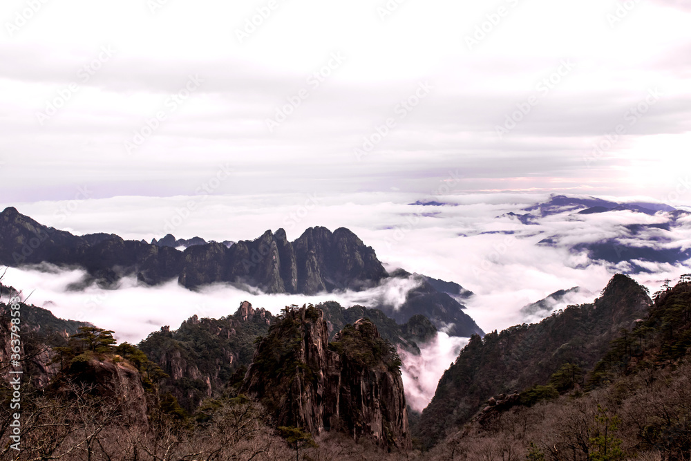 Wonderful and curious sea of clouds and beautiful Huangshan mountain landscape in China. Wonderful and curious sea of clouds and beautiful Huangshan mountain landscape in China.