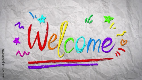 Welcome handwritten animation drawn on crumpled paper