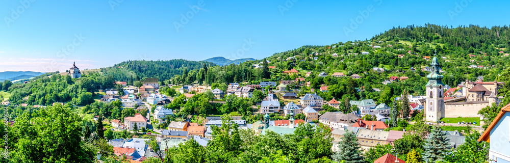 Panoramic view at the Old Town of Banska Stiavnica, Slovakia