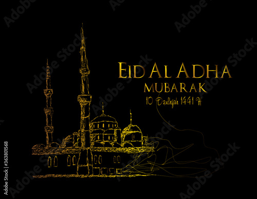 Muslim holiday Eid al-Adha.1441 H the sacrifice a ram. graphic design decoration kurban bayrami. month is mean muslim event 