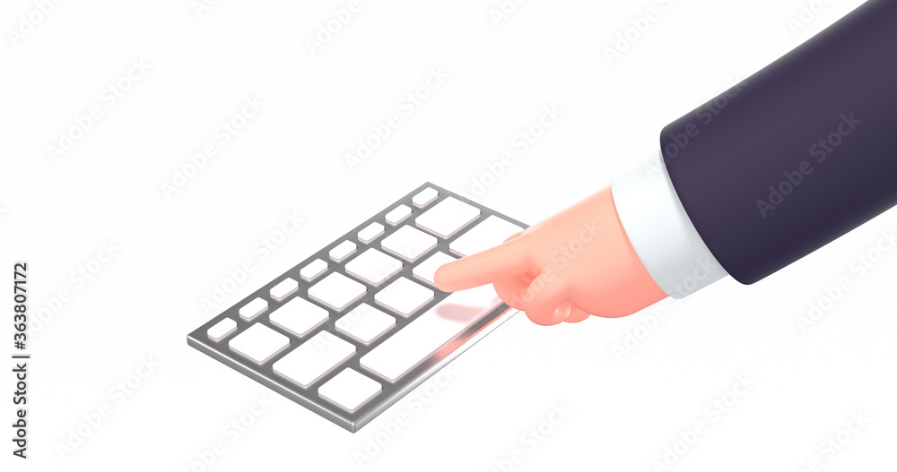 3d render cartoon business hand with keyboard 3d render cartoon business hand with keyboard