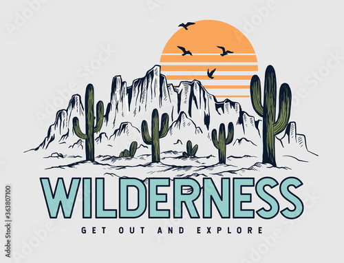 Mountain illustration, outdoor adventure . Vector graphic for t shirt and other uses.