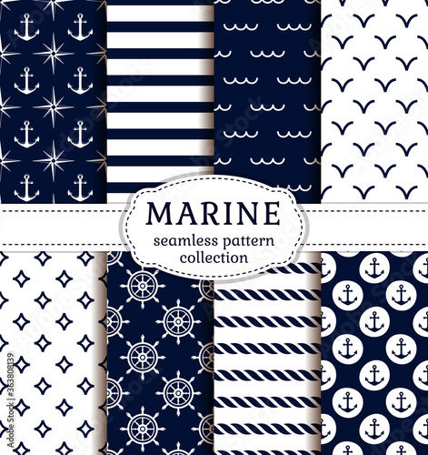 Sea and nautical patterns set.