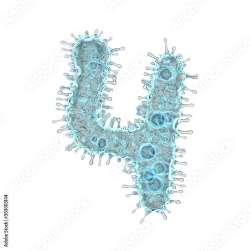 Alphabet made of virus isolated on white background. Number 4. 3d rendering. Covid font, virus font, 3d
