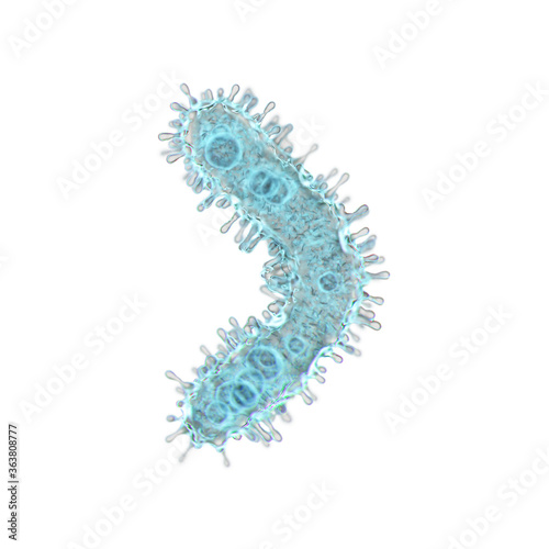 Alphabet made of virus isolated on white background. Symbol right angle bracket. 3d rendering. Covid font, virus font, 3d