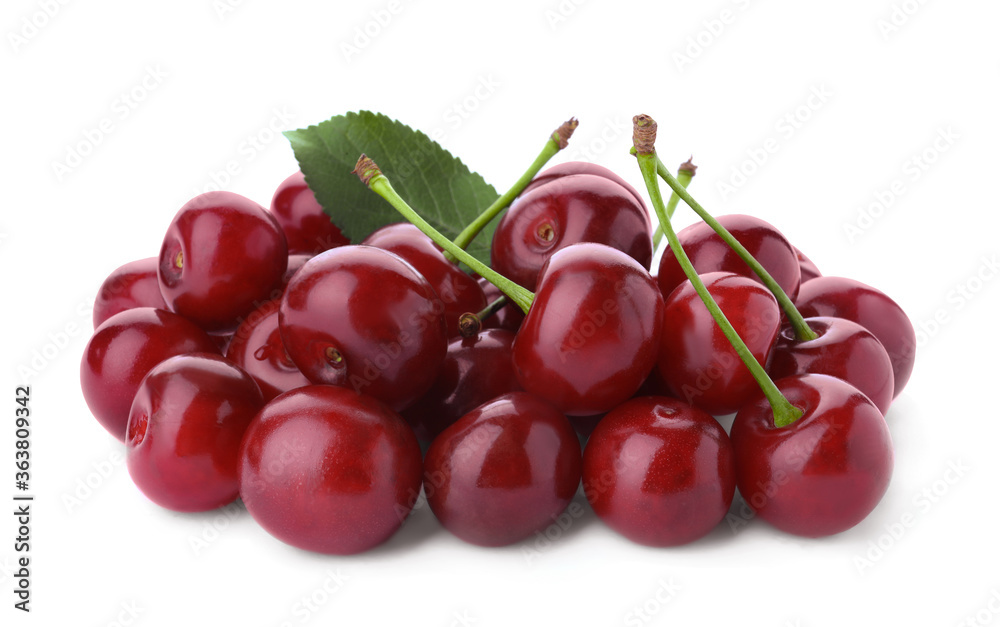 Bunch of juicy cherries on white background Bunch of juicy cherries on white background