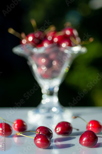 Fresh cherry in a glass. sweet cherries.