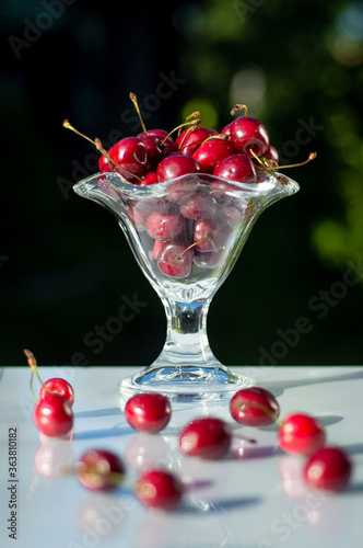 Fresh cherry in a glass. sweet cherries.