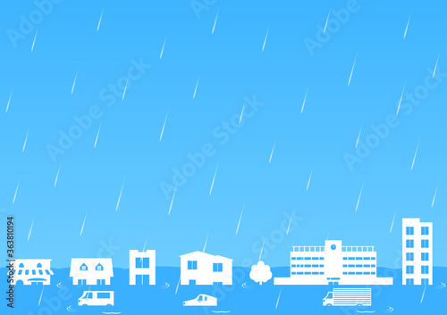 大雨　洪水の街