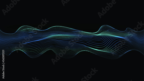 Abstract flow lines background . Fluid wavy shape .Striped linear pattern . Music sound wave . Vector illustration