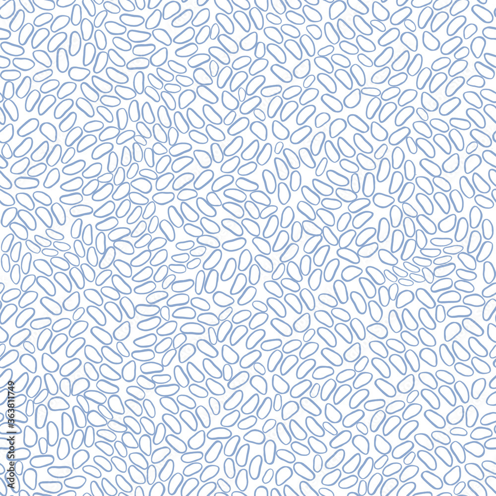 Seeds, rice, curls. Simple seamless blue and white pattern. Scandinavian style, design for wallpaper, fabric, textile,wrapping paper. Coloring page, book. Seeds, rice, curls. Simple seamless blue and white pattern. Scandinavian style, design for wallpaper, fabric, textile,wrapping paper. Coloring page, book.