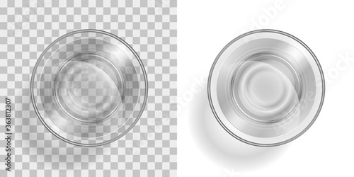 Glass of water on a transparent background. Top view.