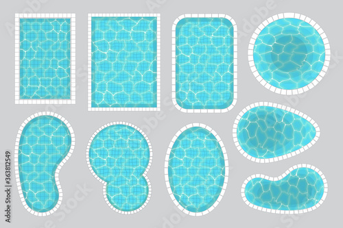 Vector set. Swimming pools of different shapes. Top view.