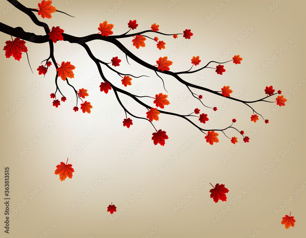 Tree and leaves Autumn background style.Can be used for your work.Welcome Autumn season concept.