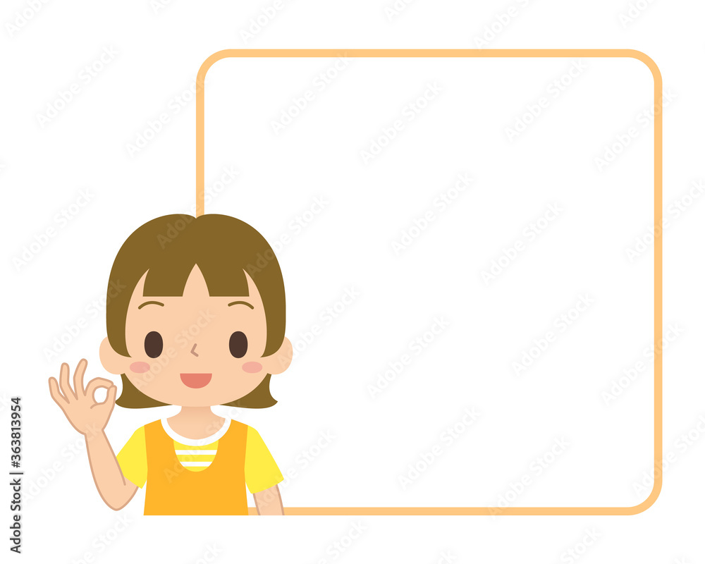 笑顔でOKサインをする女の子　フレーム　枠