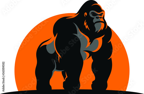 A Gorilla Standing in the Sunset