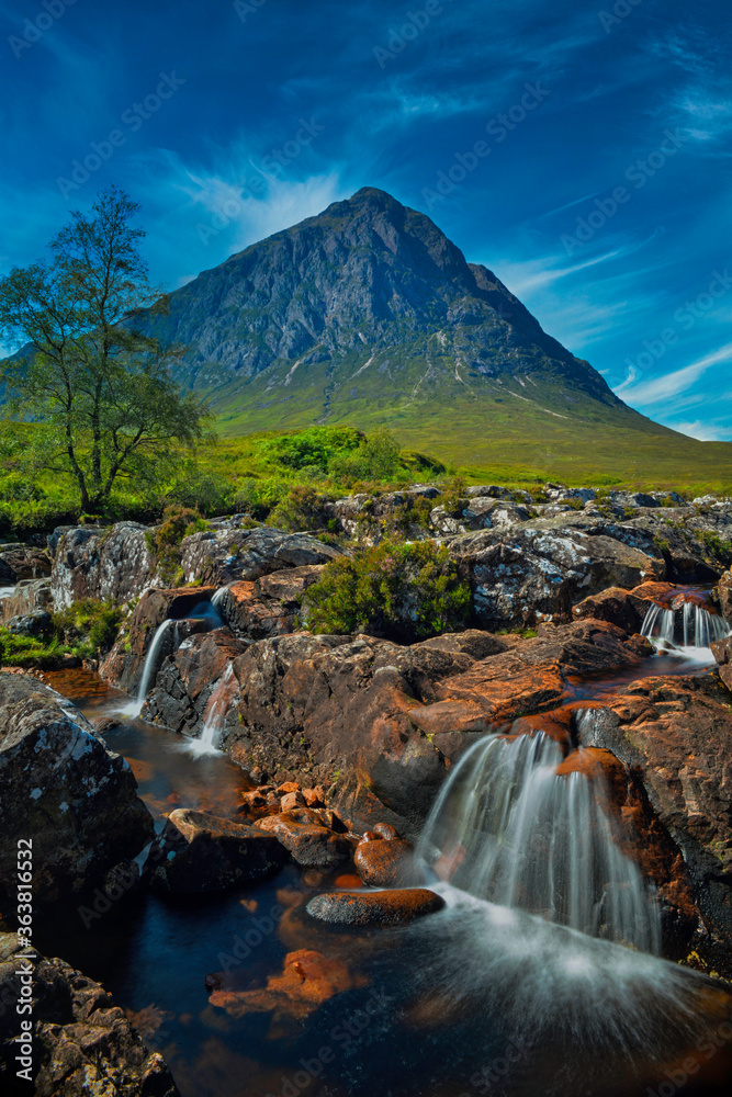 view of the waterfalls on the river coupall, Glencoe, highlands, Scotland.