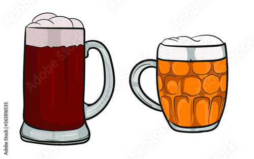 glass of beer vector, cartoon beer ser, mugful of beer,