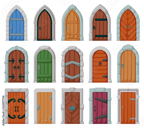 Medieval door vector cartoon set icon. Vector illustration castle doors on white background. Isolated cartoon set icon medieval door.