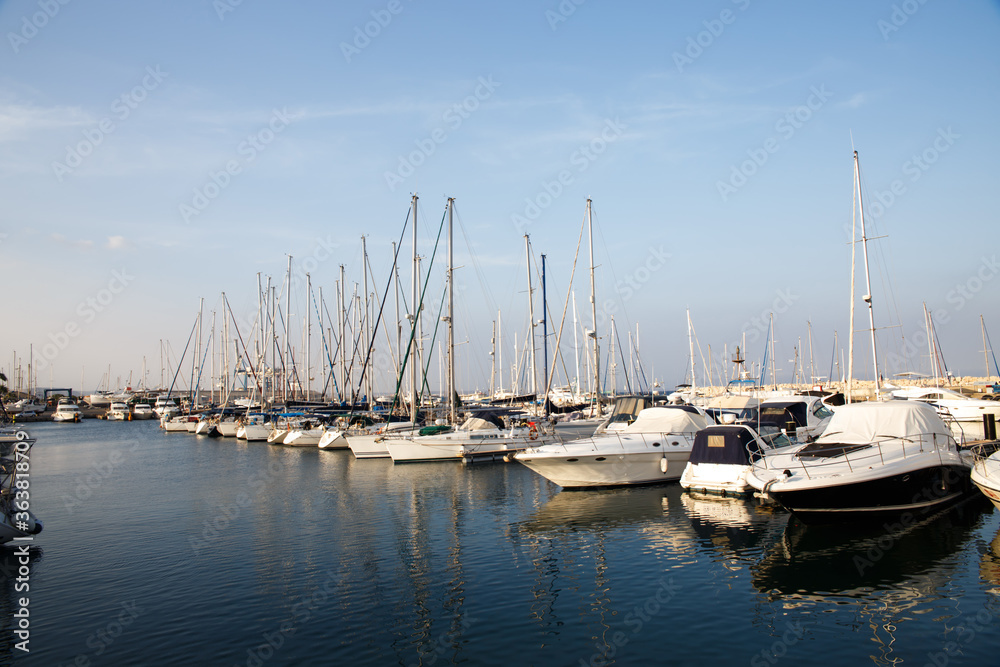 Yachts in Larnaca port, Cyprus. Larnaca marina with yachts and sailboats.
