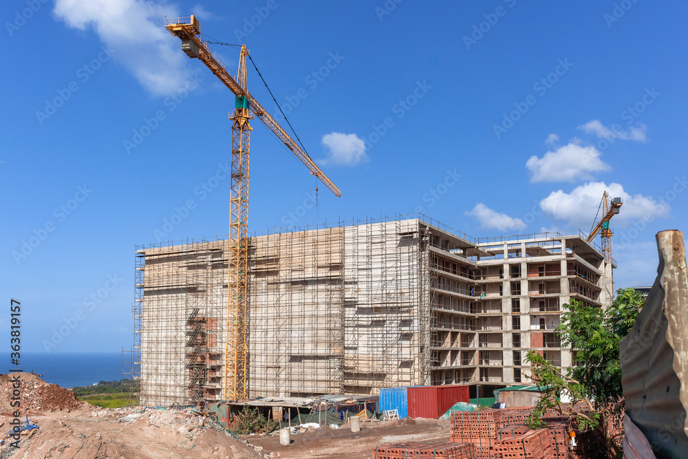 New Building Construction Cranes Halfway