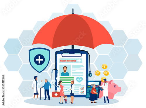 Vector of senior and young people covered by health insurance