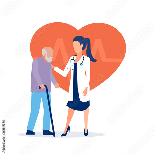 Vector of a female doctor taking care of a senior patient
