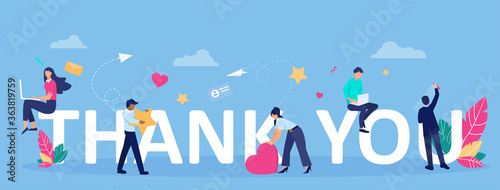 Vector greeting card with thank you message and happy people