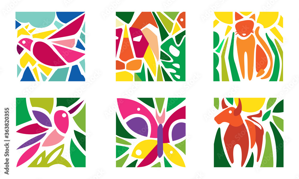 Fototapeta premium Animal Prints Abstract Seamless Pattern Set, Modern Colorful Trendy Textures Vector Illustration