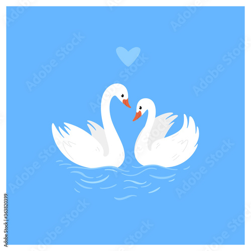 Fototapeta Naklejka Na Ścianę i Meble -  Couple of swan, loving couple. Decorative greeting card - wedding invitation with swan.