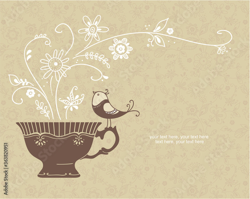 Card with cup and bird.