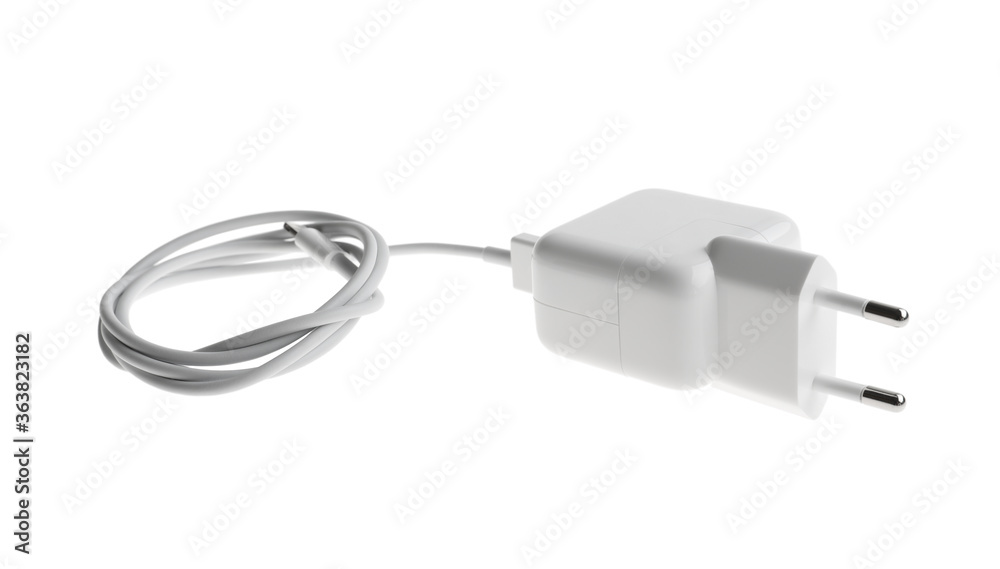 USB charger isolated on white. Modern technology