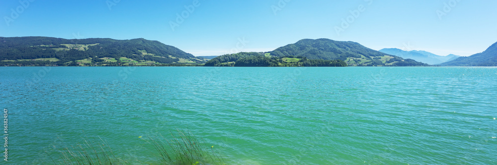 Panoramic view of the beautiful Mondsee lake in Austria