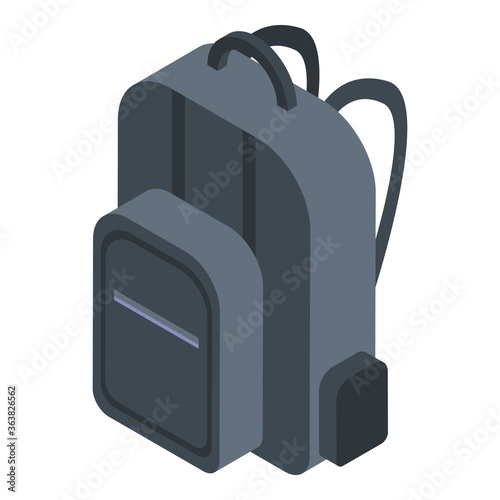 Hitchhiking black backpack icon. Isometric of hitchhiking black backpack vector icon for web design isolated on white background
