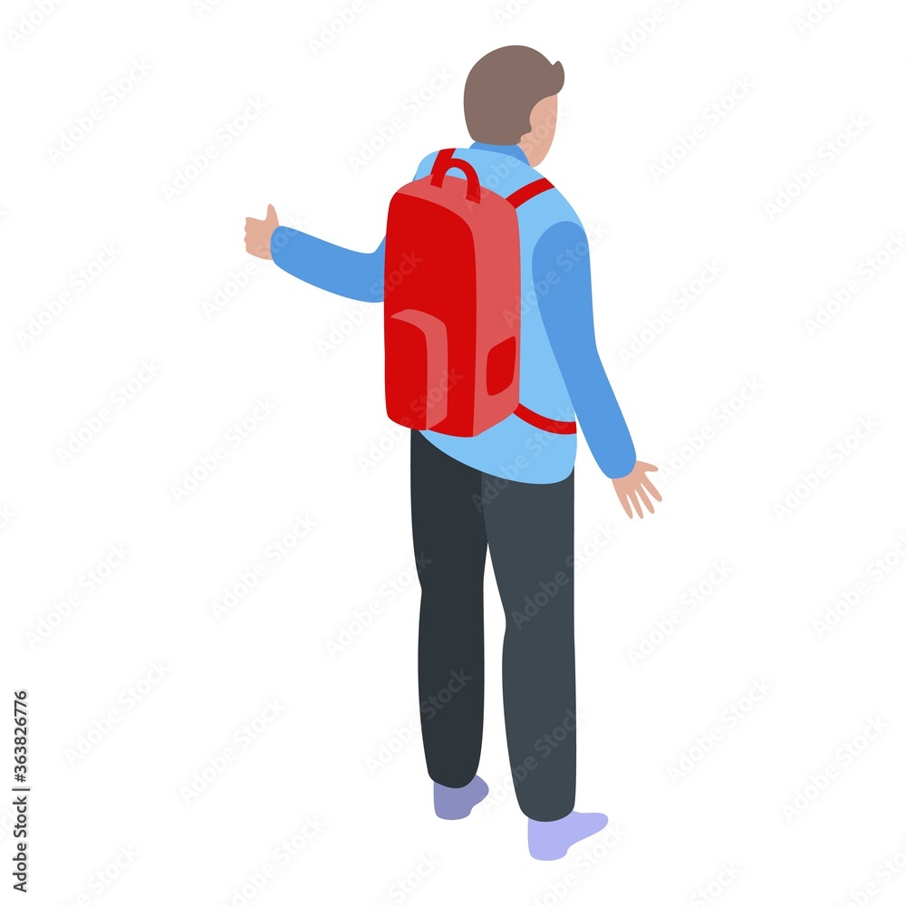 Student hitchhiking icon. Isometric of student hitchhiking vector icon for web design isolated on white background