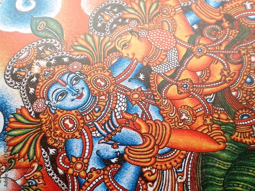 krishna and radha mural painting