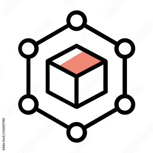 database block networking concept, data storage cube vector color icon design, big data symbol on white background