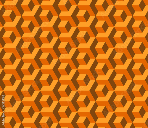 Abstract cube pattern in editable vector format. Seamless Cubes Pattern. Orange color. 3D vector background. Modern stylish texture.