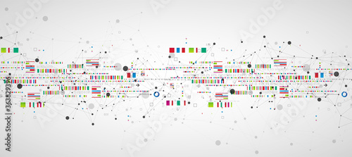 Abstract technology concept with plexus effect. Circuit board, high computer color background. Vector illustration with space for content, web - template, business tech presentation.