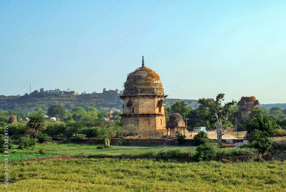 View of Maharaja Bharat Shah Chattri near panmeshwar tal, Chanderi, Madhya Pradesh, India.