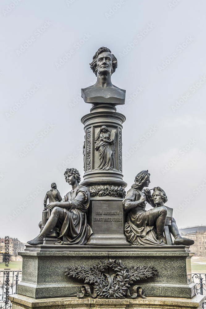 Statue of Ernst Friedrich August Rietschel (famous German sculptor) on the Bruhl Terrace in Dresden, Germany.